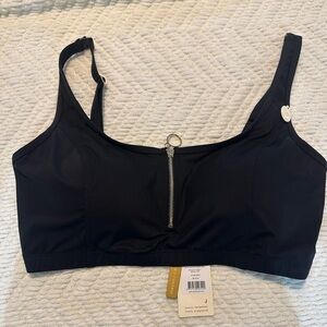 Zipper Front Black Sports Bra
